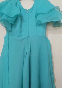 Flowy Aqua Off-Shoulder Ruffle Maxi Dress
