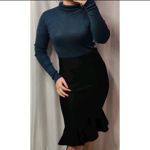 Dark Blue High Neck Top Warm