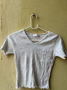 Cute White ribbed Crop Top