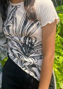Floral Ribbed Top