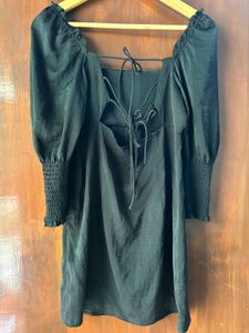 Black Mini Backless Dress with Puff Sleeves