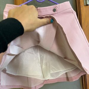 Pink Pleated divided Mini Skirt