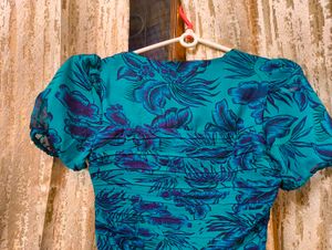 Women Alluring Turquoise Blue Floral Dress