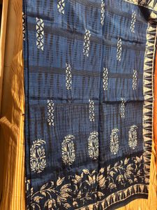 Printed Navy Cotton Blend Saree