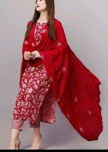 Red Floral Kurta Set