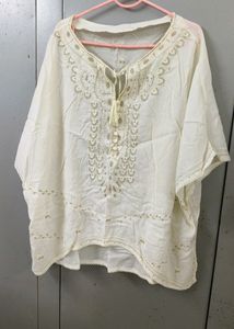 Brand New Off White Short Kaftan Kurti Top