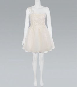 Crochet One Shoulder Pearl Embellished Organza Dre