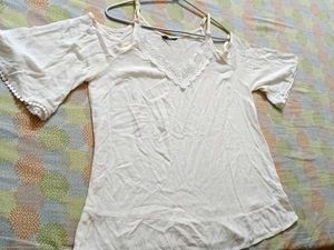 Cute Cream Cold Shoulder Top