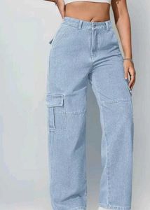 Y2K Light Wash Wide Leg Cargo Jeans