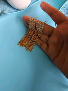 Stone Studded With Tassel Earrings