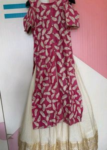 Cream Lehenga With Pink Thread And Sequin Kurti