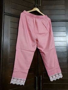 Pink Embroidered Cotton Lace Collar Kurta Pant