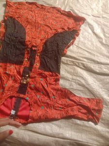 Coral &amp; Black Floral Top