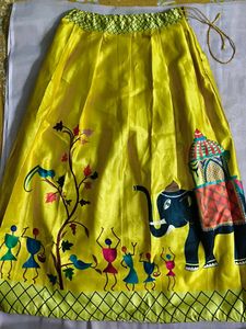 Yellow Elephant Print Lehenga Choli For 11-12 Yrs