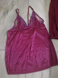 3 Piece Satin Nightgown and Shorts Set