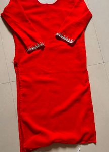 Red real Mirror Work Kurta