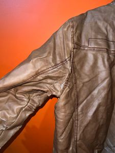 Brown Faux Leather Motorcycle Jacket