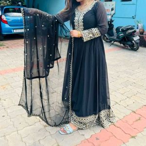 Elegant Black Embroidered Anarkali Suit