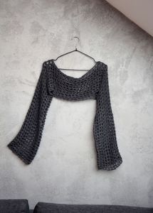 bell Full sleeve crochet knit crop top