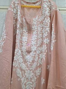 Chikankari Embroidered Peach Kurta
