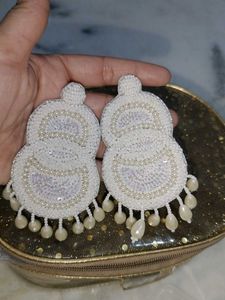 White Moti Hand Made Earrings
