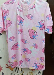 Pink Strawberry Print Night Suit