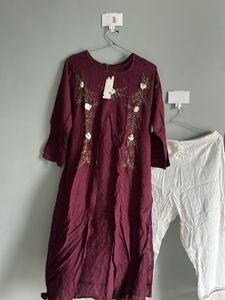 Maroon Embroidered Kurta Set