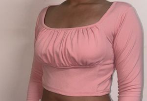 Pink Long Sleeve Crop Top