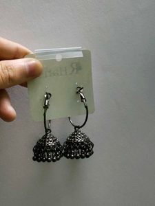 Black Jhumka Hoop Earrings