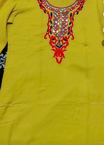 Embroidered Yellow Kurti