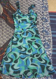 Blue Patterned Midi Dress