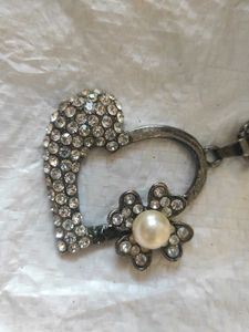 Long Heart &amp; Pearl Necklace 🦪 + stone chain 💚