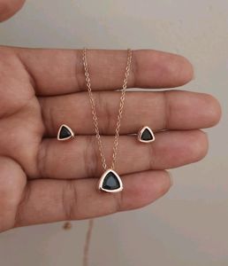 Simple Triangle Shape Stone Chain With Earrings