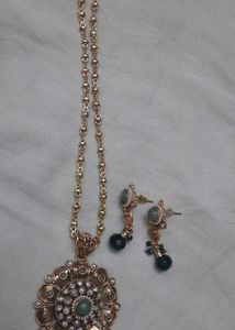 Sage Plus Bottle Green Necklace Set With Earrings