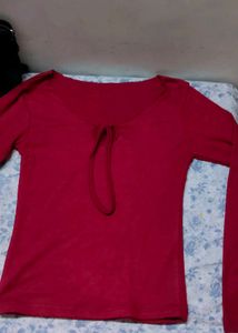 grey &amp; Red Long Sleeve Top