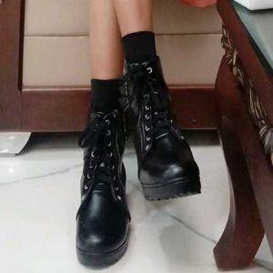 Black Buckle Accent Combat Boots