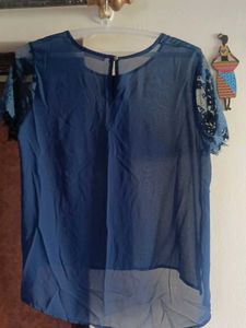 Elegant Navy Blue Lace Sleeve Top