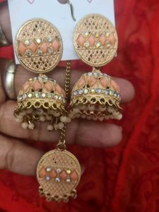 Peach Jhumka Earrings