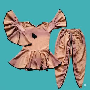 Peach Peplum kurta and Dhoti pant Set