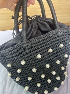 Black Crochet Pearl Embellished Bag