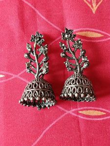 Oxidized Silver Jhumka Earrings