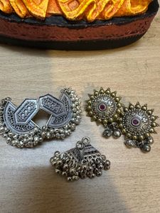 Voylla Oxidised Silver Plated Earrings