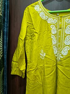 Chickenkari Work Lime Green Short Kurti XL Size