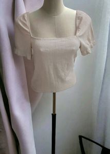 H&amp;M Cream Beige Off Shoulder Puff Sleeve Blouse