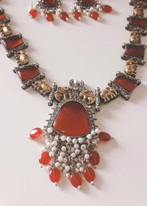 Antique Red Drops With Elephant Chokher