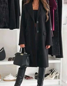 Black Wool Blend Double Breasted Coat
