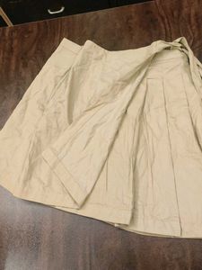 Korean Beige Wrap Mini Skirt