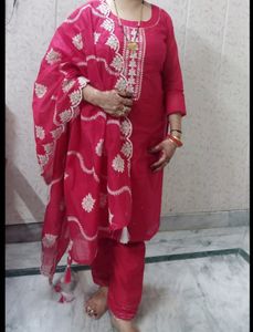 Tomato Red Straight Kurta With Trouser.