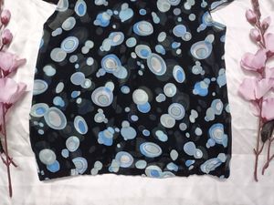Frilled Neck Bubble Printed See-through top