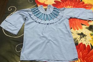 Weekend  Aug Sale 🔥Elegant Blue Ruffle Collar Top